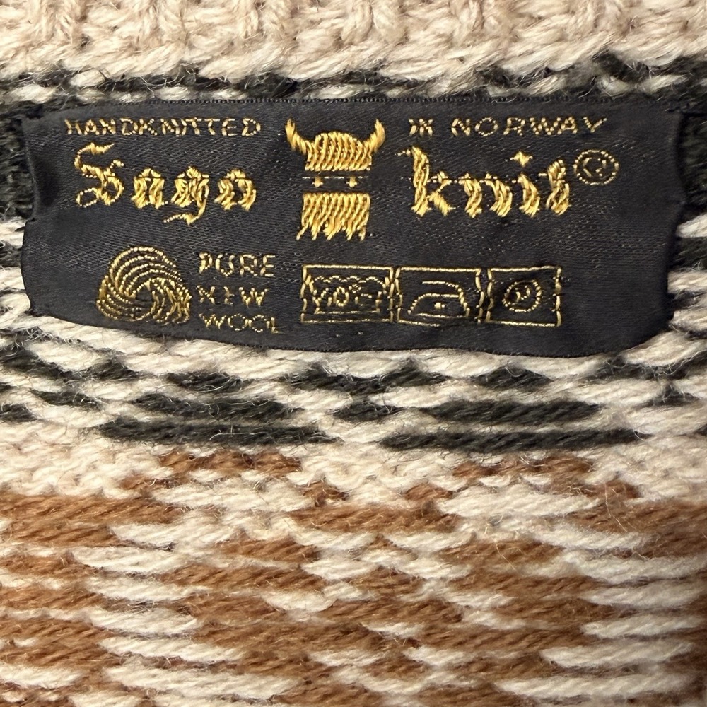 Vintage Hand Knitted SAGA KNIT Pure New WoolSweater Unisex Made in Norway SZ-S/M - Picture 12 of 16